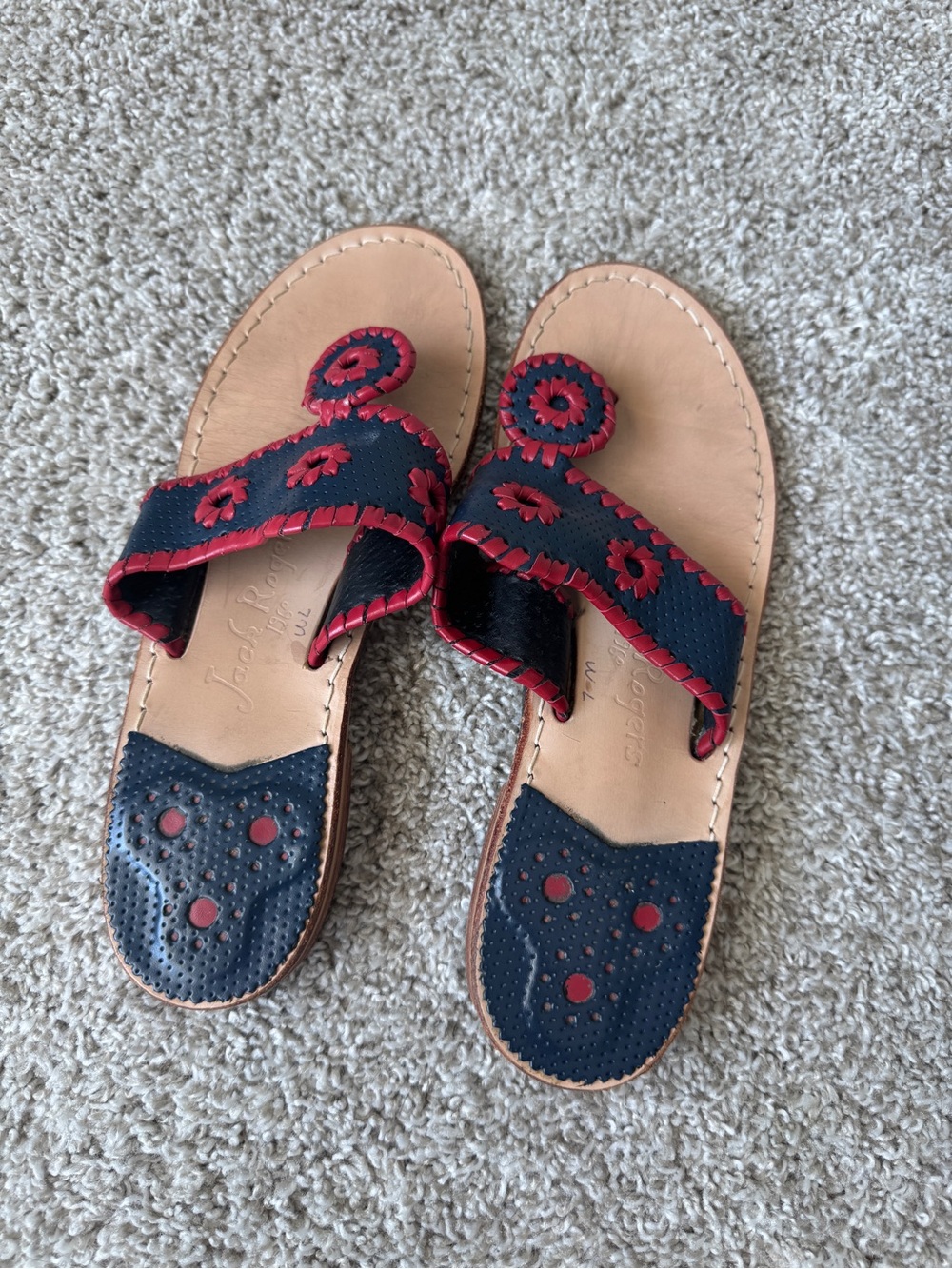 Jack Rogers Sandal with Navy and Red Accent, Size 7 - Picture 2 of 3